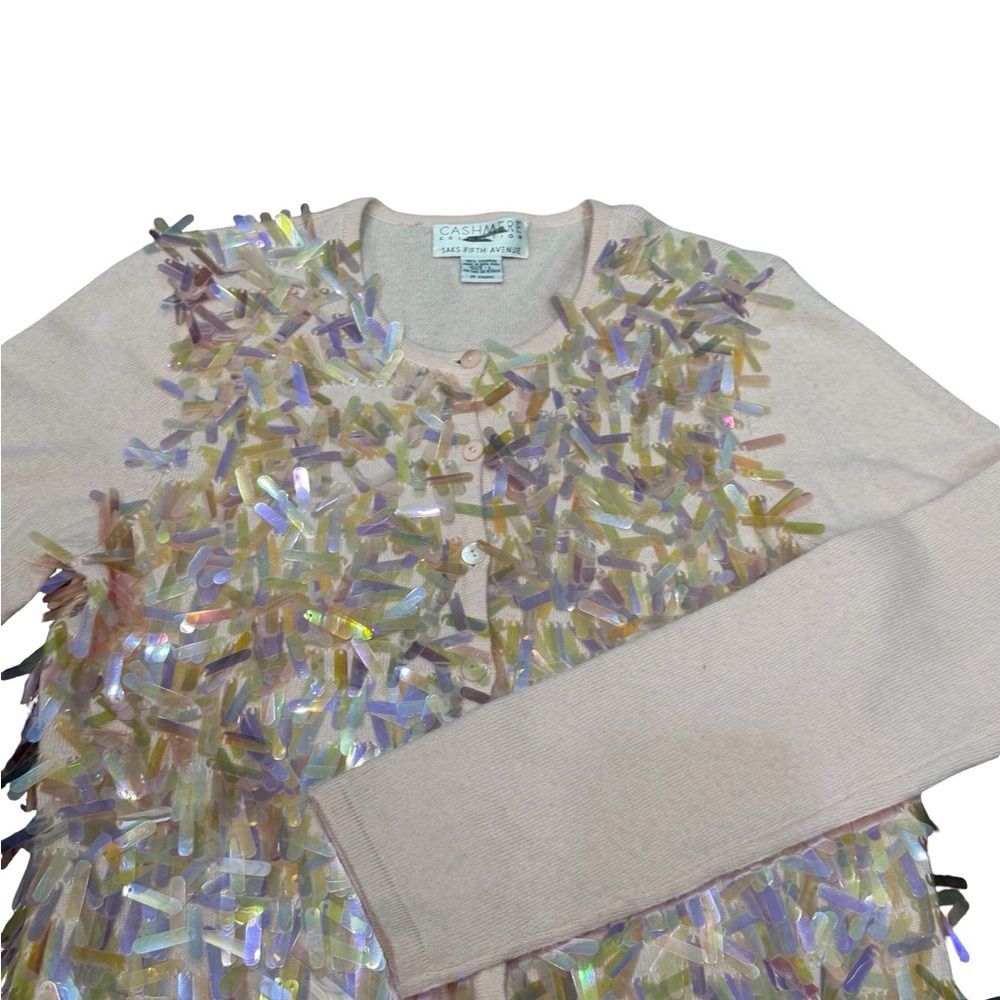 🌟 Cashmere Collection by Saks Fifth Avenue Iridescent Sequin‎ Cardigan - Size L - Picture 7 of 12